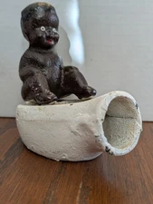 Rare Hard to Find Antique Cast Iron Baby on Bedpan Ashtray 1920s-40s