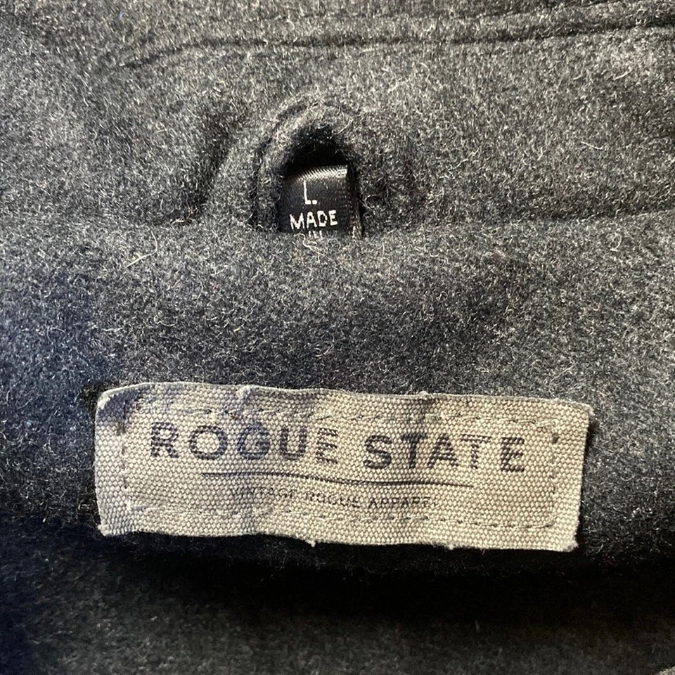 Rogue State Mens Size L Dark Wool Button Up Jacket 44" Chest Excellent Condition - Image 4 of 4