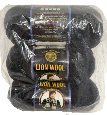 Lion Brand 100% Wool Yarn 3 skeins Lot 38260 EBONY Black NEW
