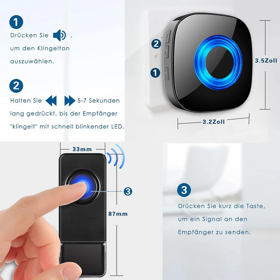 Funkklingel Außen IP65 Wasserdicht Türklingel Funk Set 400m Reichweite Haustür - Bild 4 von 4