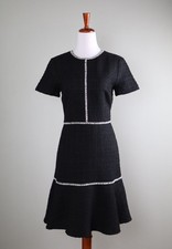 ANN TAYLOR NWT $159 Black Textured Tweed Lined Flounce Hem Dress Size 4