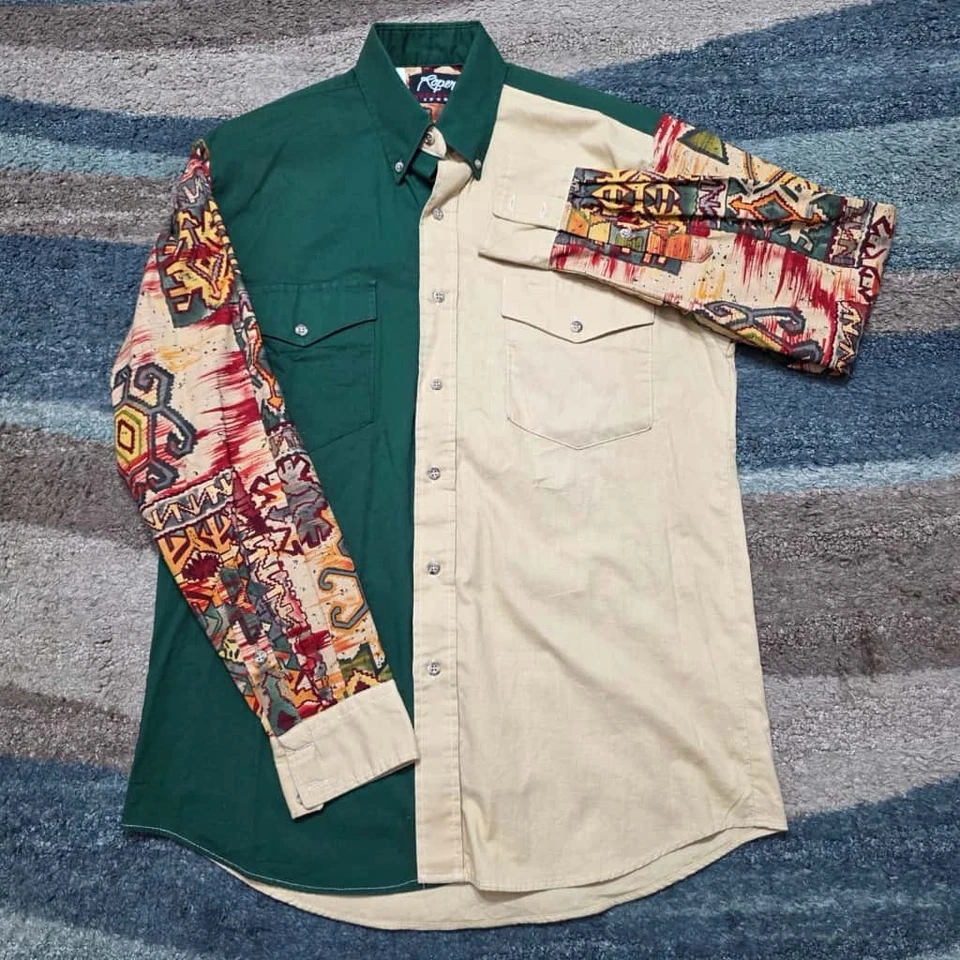 Roper Men’s Medium Western Aztec Sleeve Shirt USA Made - Image 2 of 4