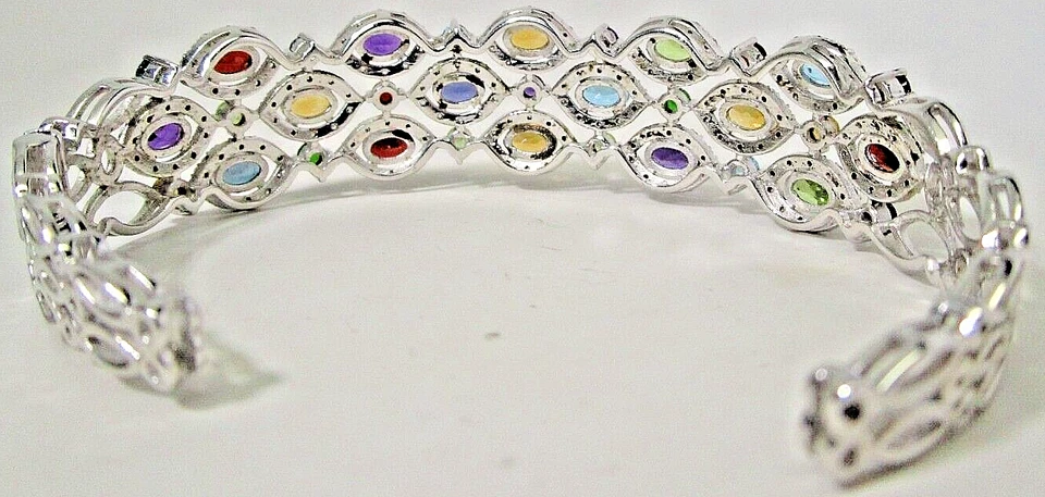 Brazalete Vintage Plata Esterlina Granate Topacio Citrino Amatista Todas Piedras Genuinas Foto 4 de 4
