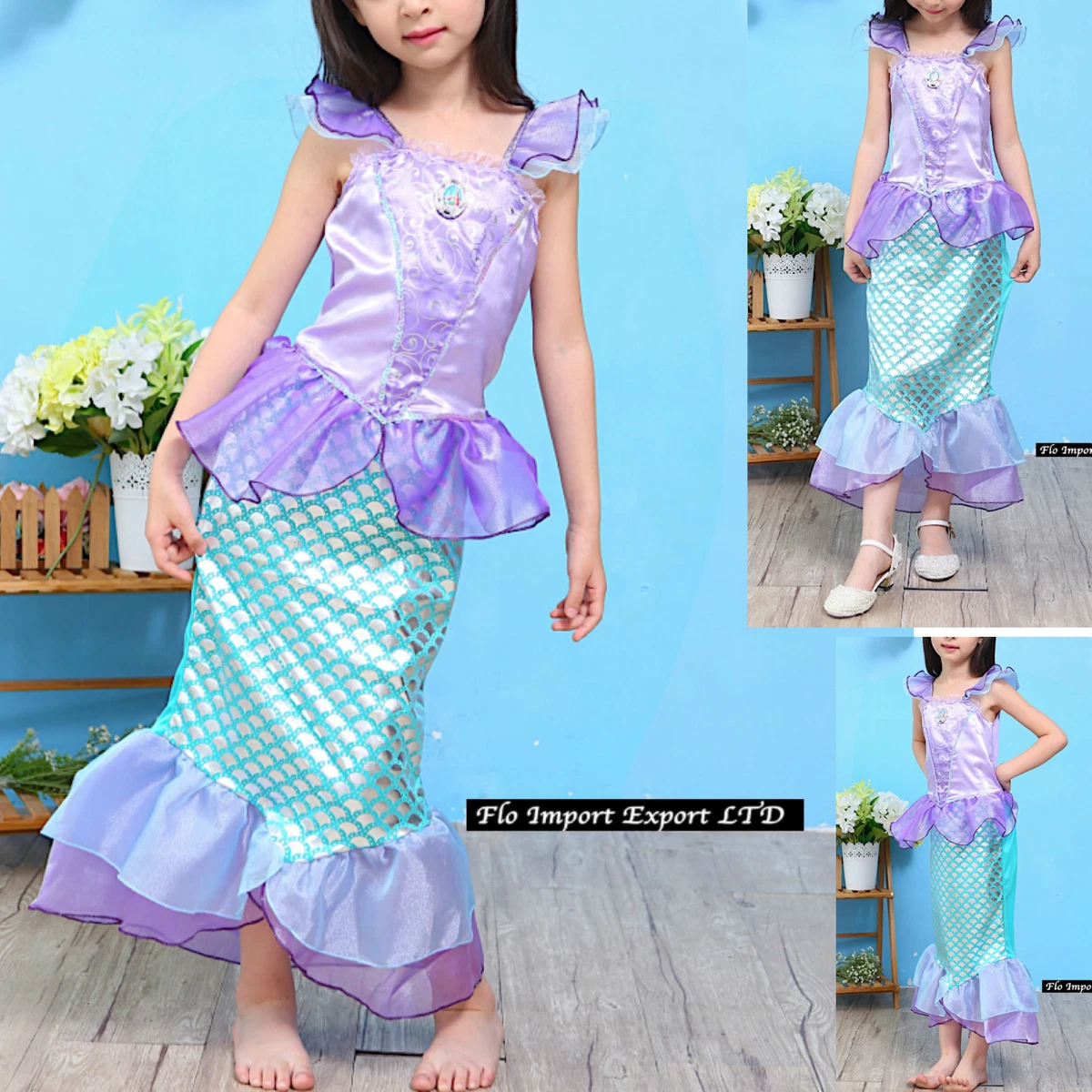 Ariel La Sirenetta Vestito Carnevale Dress up Costume Little Mermaid ARE012