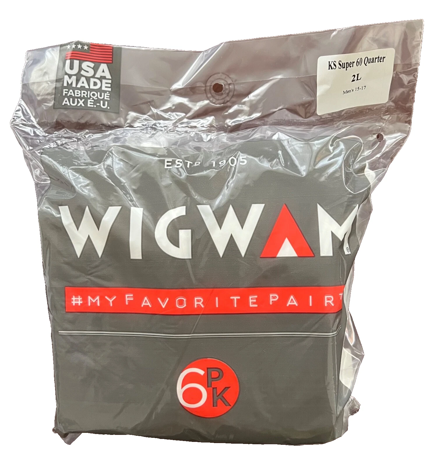 WIGWAM SUPER 60 QUARTER SOCKS 6-PAIRS COTTON BLEND WHITE SZ 2L FIT'S 15-17 SHOE