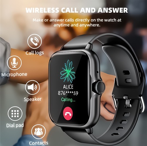 BLACK Smart Watch Bluetooth Call Fitness Tracker Sleep Monitor Black iOS/Android - Picture 5 of 6
