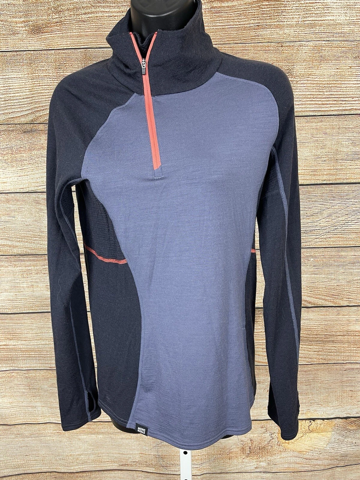 MONS ROYALE Merino Wool 1/4 Zip Base Layer Pullover Shirt Blue Womens Sz Small