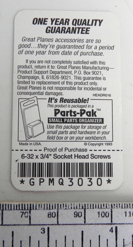 Vis à tête creuse 6-32 x 3/4" - GREAT PLANES GPMQ 3030 - paquet de 4 - Photo 3/3