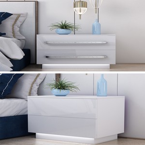 White High Gloss 2 Drawers Front Bedside Table Cabinets ...