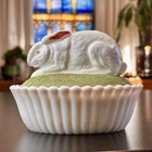 Vtg Westmoreland Hand Painted Milk Glass Rabbit Bunny on Nest Easter Candy Dish
