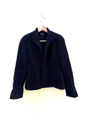 1980s Vintage Alouette Black Wool Zip Jacket Small Retro Glam Classic Paris Sz 1