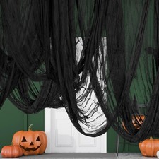 600" x 85" Creepy Halloween Cloth - Black Spooky Fabric - Large Creepy Hallow...
