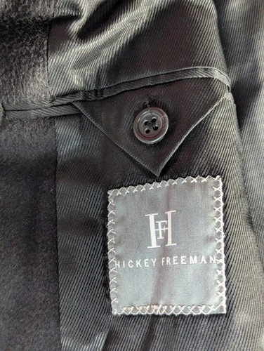 Hickey Freeman Coat Mens 44 Long 100% Wool Black Overcoat Jacket- Union Made  image 2
