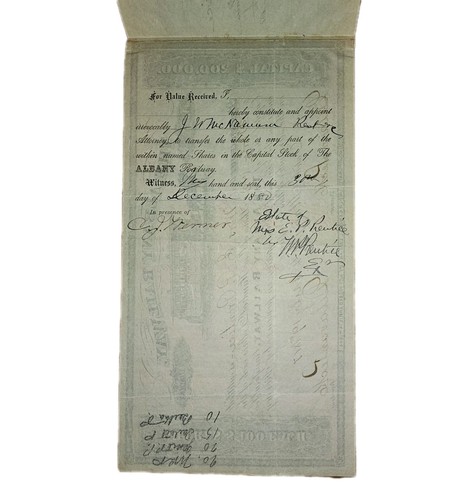 1877 Albany Railway Stock Certificato - Prentice Estate & Delavan Peck Firmato - Foto 6 di 8