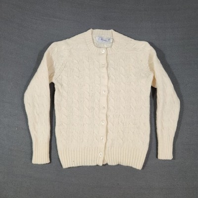 Vtg Dean's Of Scotland 100% Wool Cream Cardigan Sweater Women 36 Granny Cottage