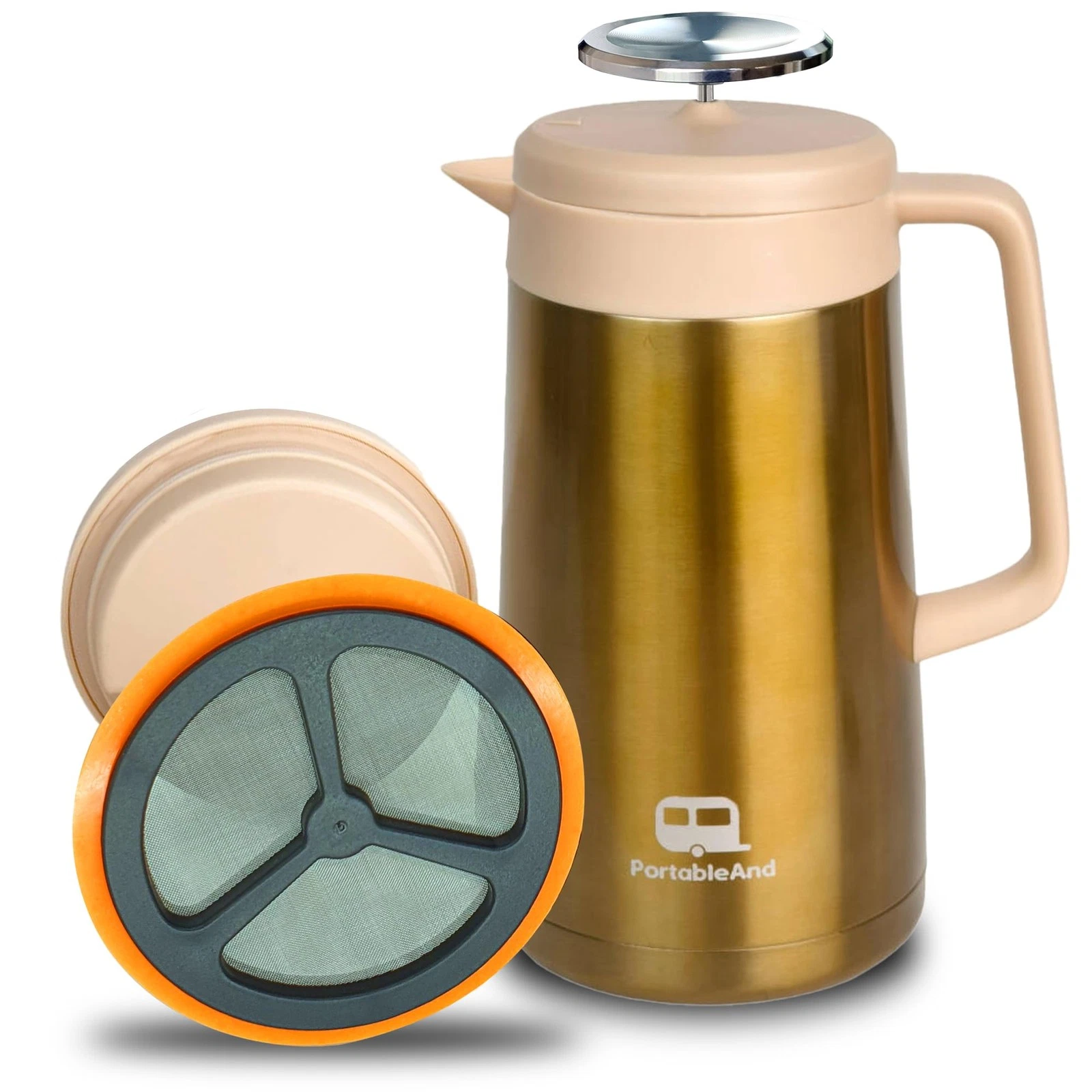 34oz Double Vacuum Insulation Large Silicone French Press Coffee Maker, Metal...