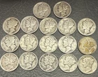 US Mercury Dimes Lot of 17 1916-1945 Silver Circulated Coins