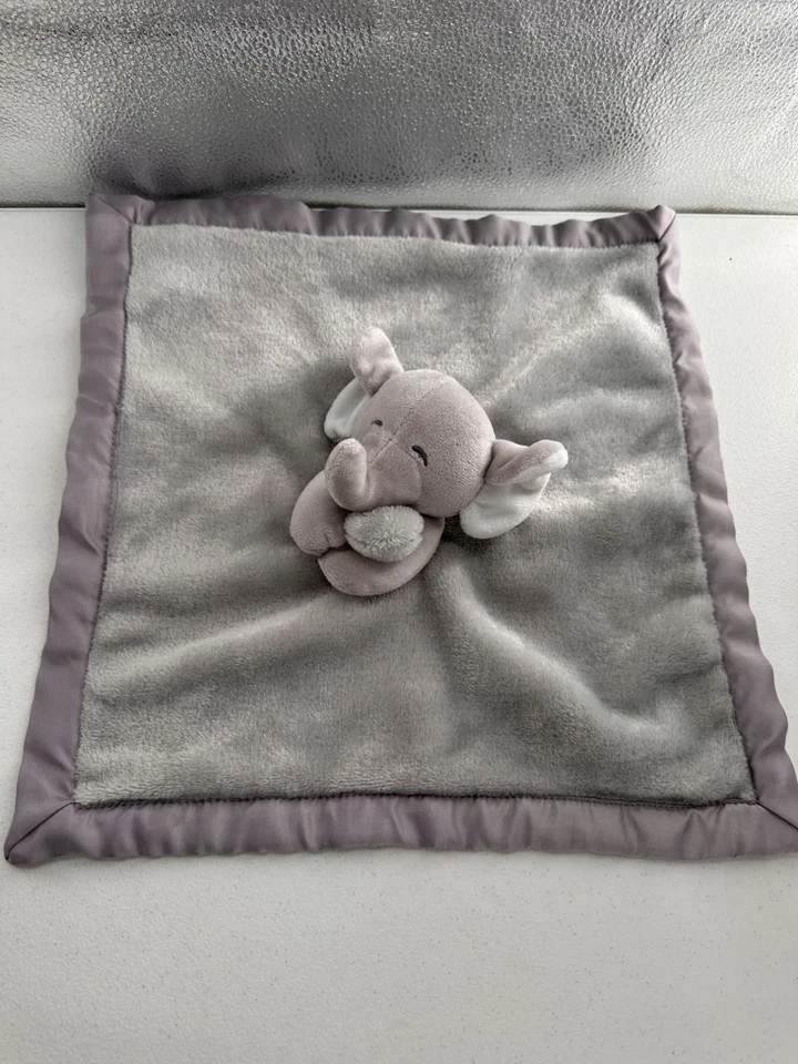 Manta de seguridad para bebé elefante gris felpa 14" X 14" suave polar satinado adorno Lovey Foto 4 de 4