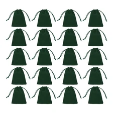 20pcs Flocked Drawstring Bag 2.8 x 3.5" Jewelry Pouches Gift Bags, Dark Green