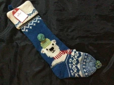 POTTERY BARN KIDS MERRY & BRIGHT POLAR BEAR STOCKING BLUE  NEW NO MONO