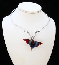 JEEP COLLINS STERLING SILVER CHOKER/HOOP NECKLACE w/ GLASS HEART PENDANT