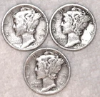 (3) Mercury Dimes - 1936P 1939P 1941D - Fine/VF - #2277ED - FREE SHIPPING