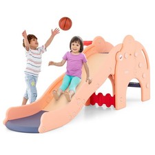 4-in-1 Kids Indoor Slide Playset Folding Children Climber & Slide Toy Set-Pink