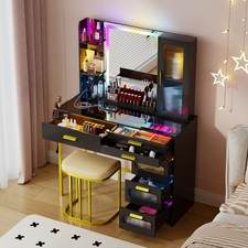 Makeup Vanity Desk with Mirror RGB Lights/Wireless Charging/Makeup Organizer