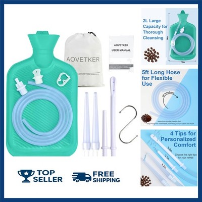 Enema Bag Kit for Women & Men, Colon Cleanse Enema Bag 2L with 4 Tips & Flow Con