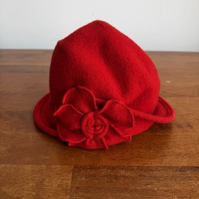 Rabion Women's Pure New Wool Woolmark Medium Hat Round Cap Vintage Red