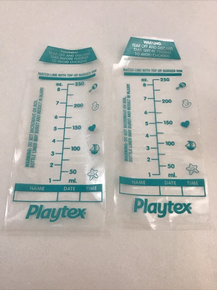 Lote de 2 biberones Playtex verde claro diseño azul gotas bolsa tapa pezón 8 oz Foto 2 de 4