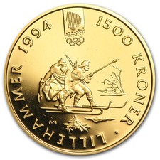 1991-1994 Norway Gold 1500 Kroner Lillehammer Olympics