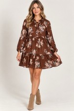 American Eagle Brown Floral Tiered Mini Dress XS Long Sleeve Cottagecore