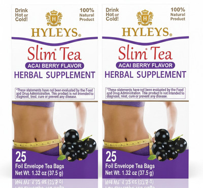 (2-PACK BUNDLE) Hyleys Slim Tea Acai Berry Weight Loss Herbal Supp (50 TEA BAGS)