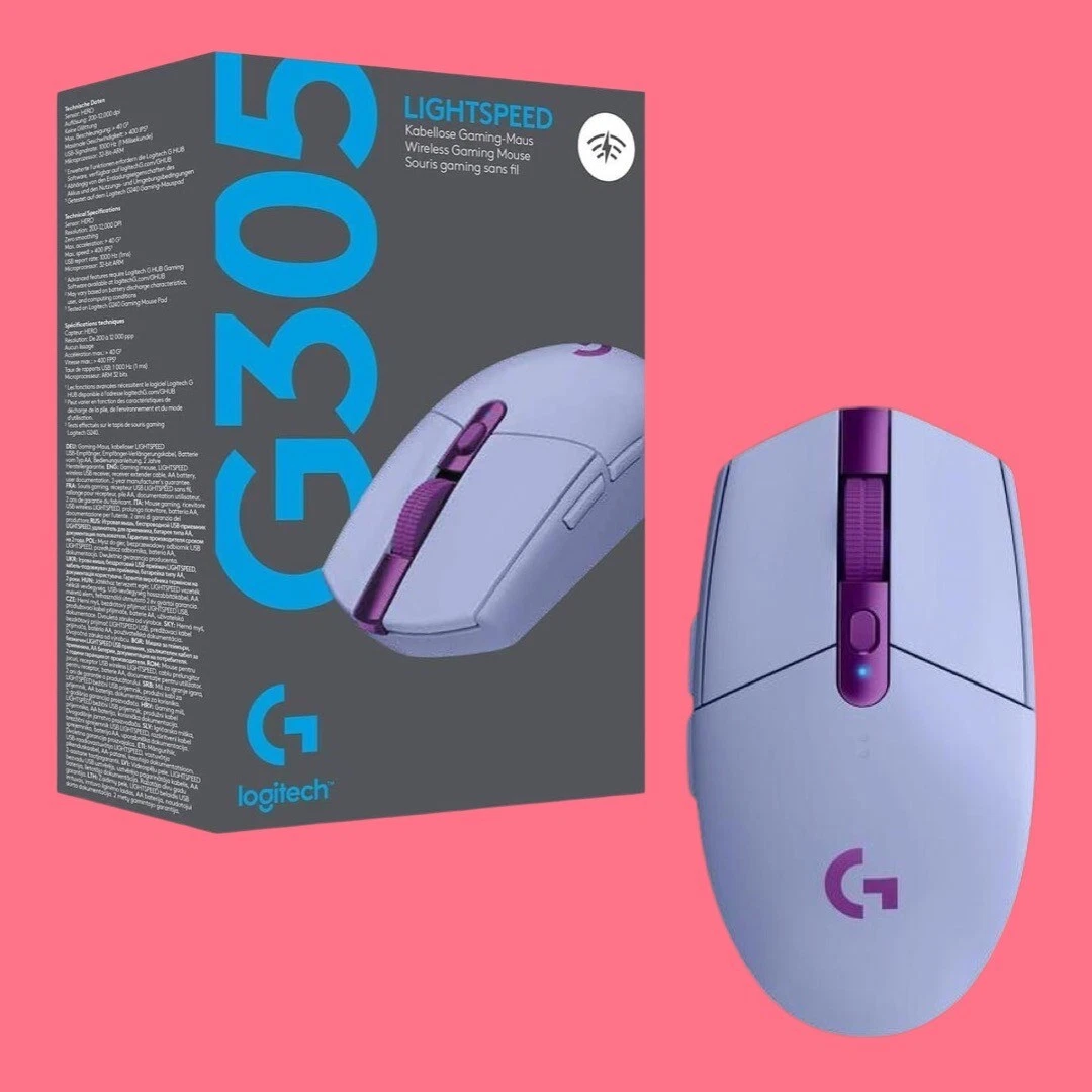 Logitech G305 LIGHTSPEED Wireless Gaming Mouse, Hero 12K Sensor 12,000 DPI  Lilac