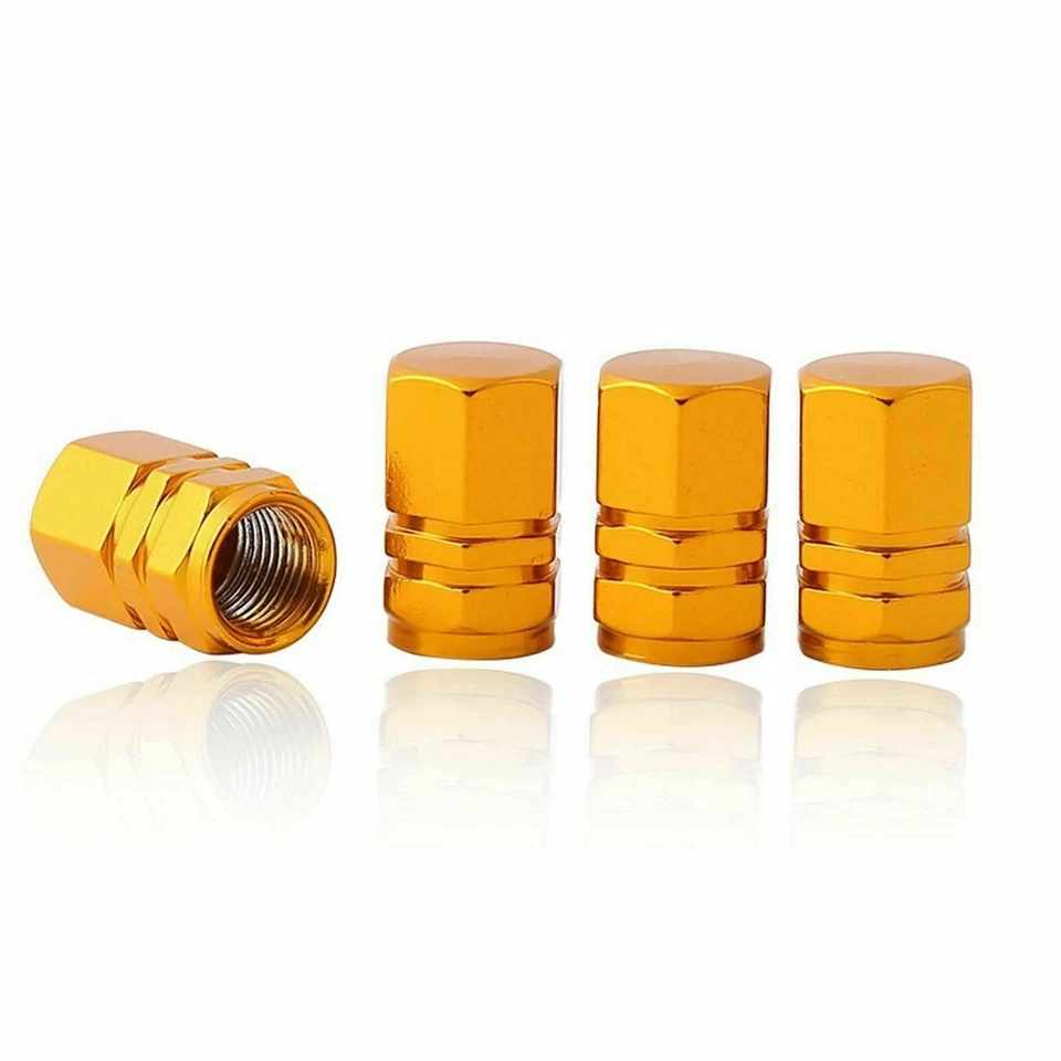4 PIEZAS LLANTAS/NEUMÁTICOS/LLANTAS DE ALUMINIO HEXAGONALES CUBIERTA DE PUERTO DE AIRE VÁLVULA TAPAS DE VÁSTAGO DORADO Foto 3 de 4