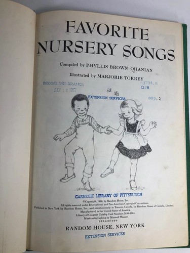 Favorite Nursery Songs Phyllis Brown Ohanian 1956 Childrens Book O-6