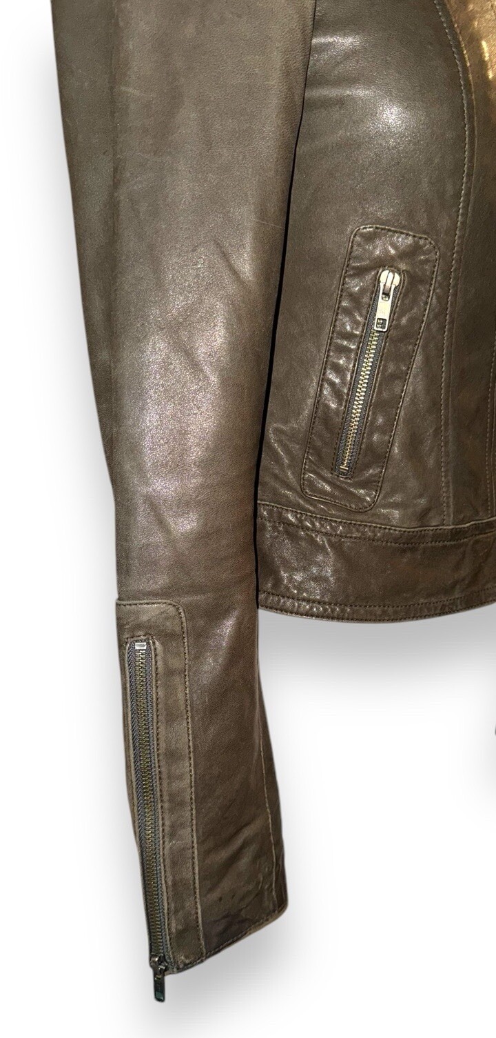MACKAGE for Aritzia The Kenya Genuine Leather Moto Jacket Olive Green size XS image 5