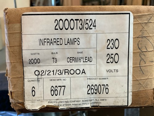 Philips 2000T3/524 Infrared Heat Lamp Light Bulb 2000W 230-250V - Picture 2 of 6