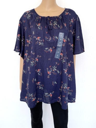NWT! NEW! LUCKY BRAND Plus Size 3X Blue Floral Blouse Top Tunic Women's