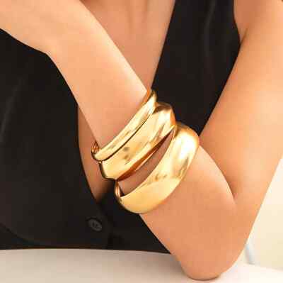 3 tlg Armbänder Set Armreif Statement Minimalistisch Grob Modern Breit Gold Silber