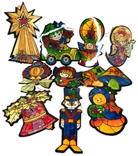 Vintage Christmas Ornament Plastic Stained Glass Craft Master Lot Of 10 1980s