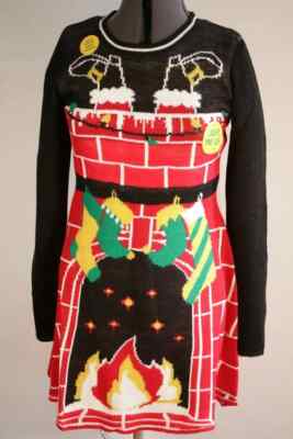 ugly christmas sweater dress light up lights Funny Women's Red and Black Knit Cute XL Twinkle your way through