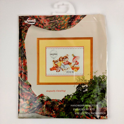 Lanarte Cross Stitch Kit 15538A 29 X 22 cm Birth Announcement Teddy Bears Pastel