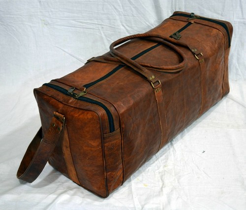 Men's genuine Brown Leather Retro vintage 24" Large duffle travel gym bag - Picture 10 of 10