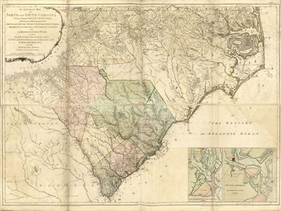18'' x 24'' 1775 Map Of North & South Carolina With Indian Frontiers