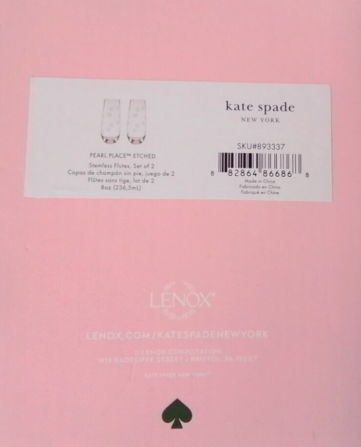 NIB Set of 2 Kate Spade Lenox Pearl Place Dot Stemless 8 oz Champagne