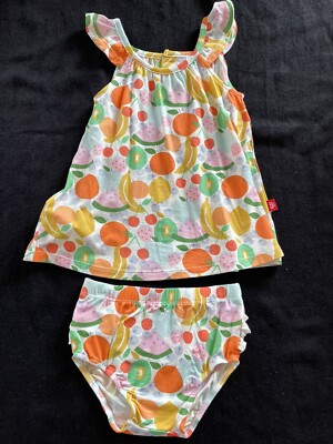 Magnetic Me NWOT Multicolored Fruit Modal Dress  & Ruffled Diaper Cover-0-3Mos