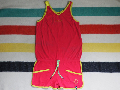 LA SPORTIVA Italy Red Yellow Organic Rock Climbing Jumpsuit Romper Womens S