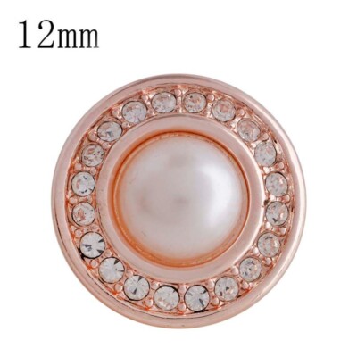 Mini 12mm Snap Jewelry Rose Gold Pearl Halo Rhinestone fits Petite Ginger Charm